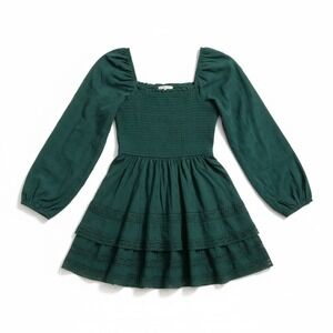 Altar'd State Green Smocked Babydoll Dress Womens Small Puff Sleeve Lace